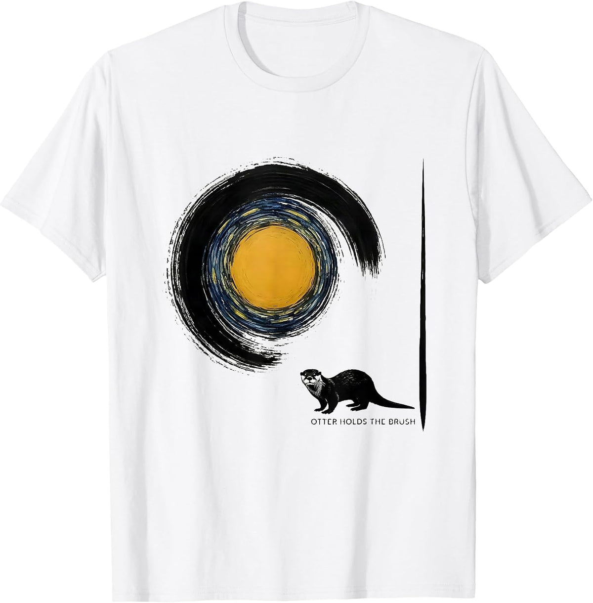 Men's Otter Holds The Brush Minimalist Van Gogh Parody Animal T-Shirt - White