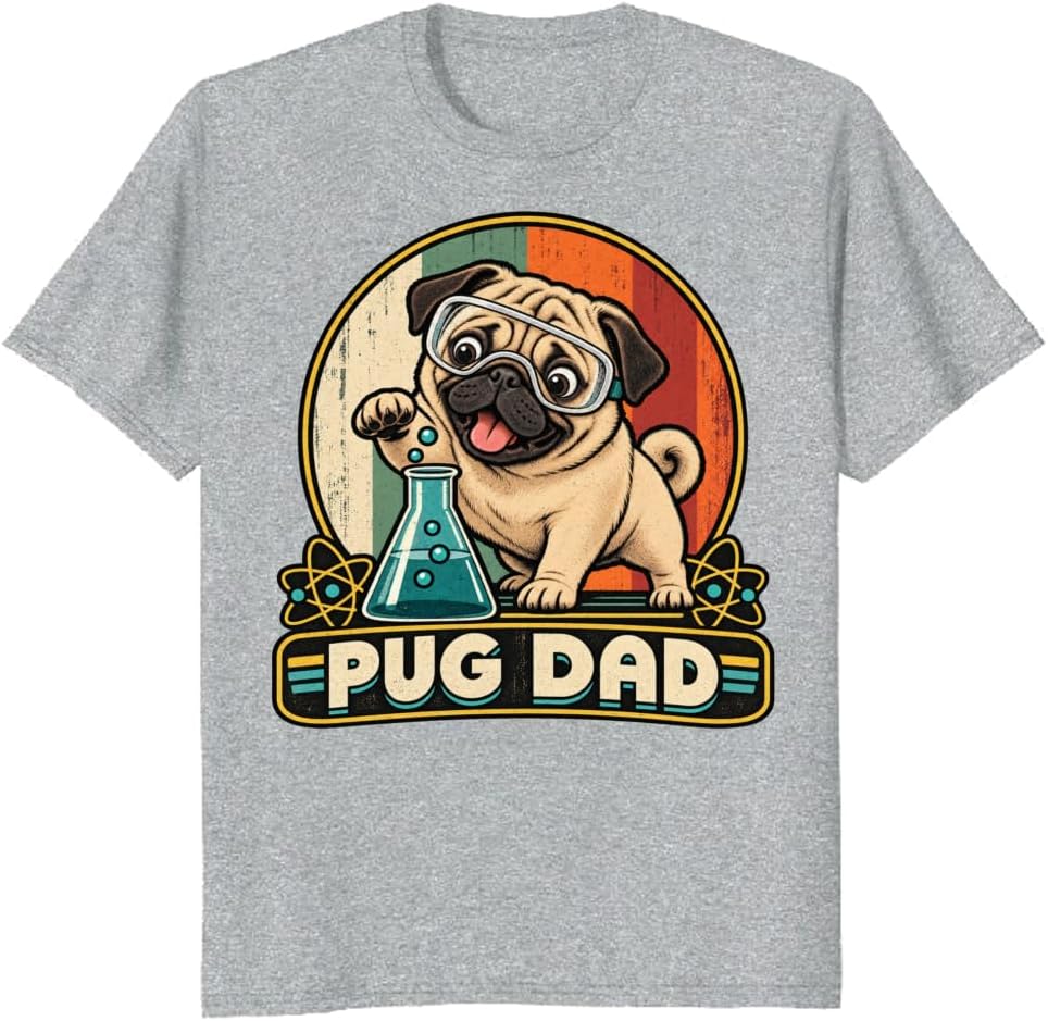 Pug Dad T-Shirt Ukiyo-e Graffiti Wrinkled Portrait Graphic Tee - S7