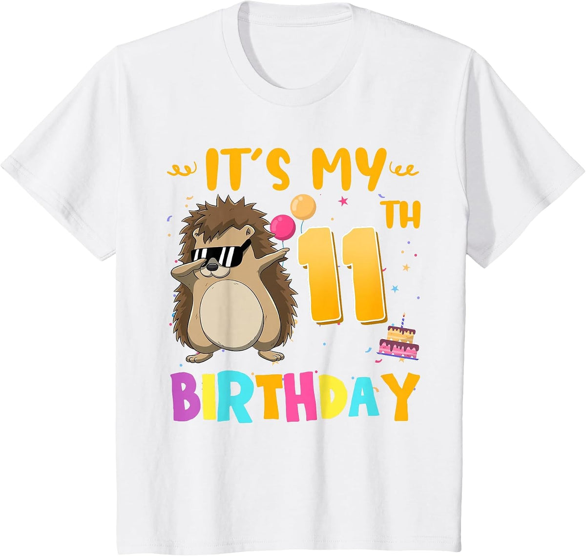 It's My 11th Birthday Dabbing Hedgehog 11 Years Old T-Shirt - White