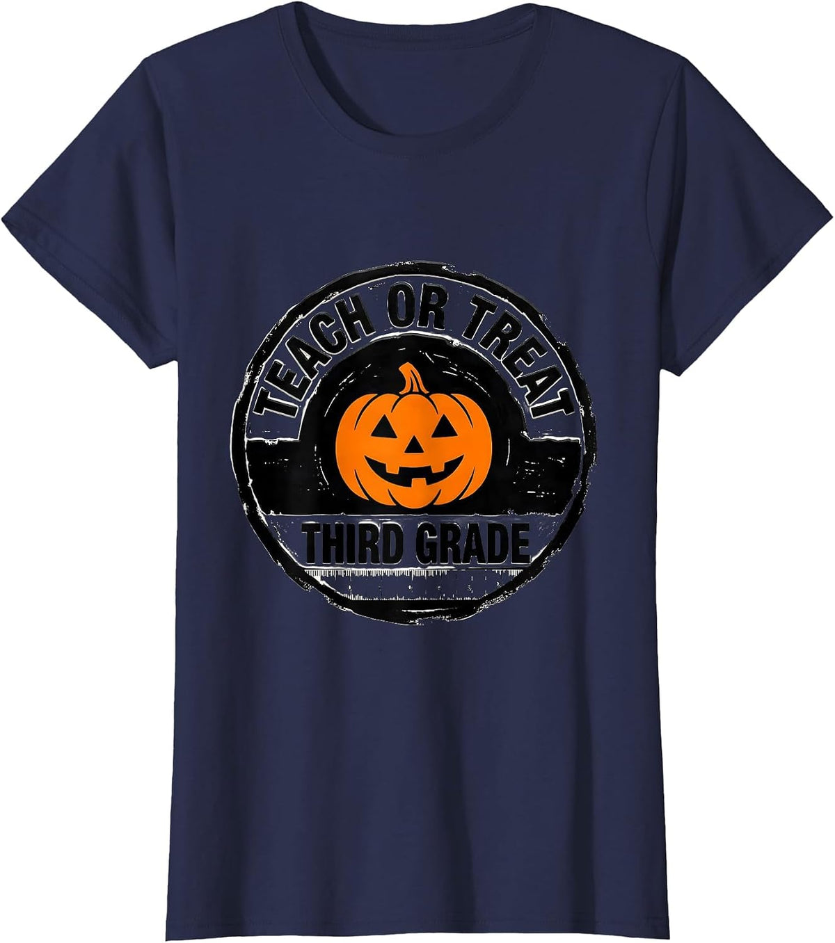 Women's Teach Or Treat Third Grade Funny Teacher Halloween Humor T-Shirt - Navy Blue