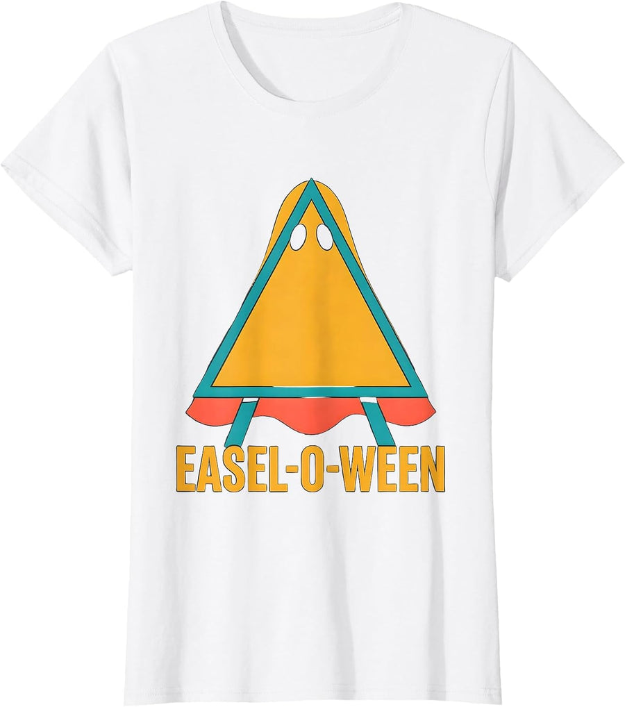 Women's Easel-o-Ween Flat Vector Halloween Music Art Teacher Costume T-Shirt - White