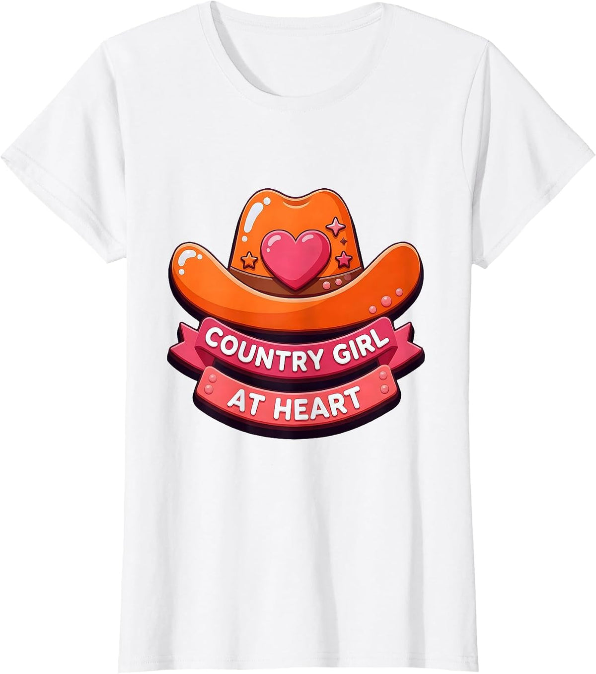 Country Girl At Heart Western Cowgirl Design T-Shirt - White