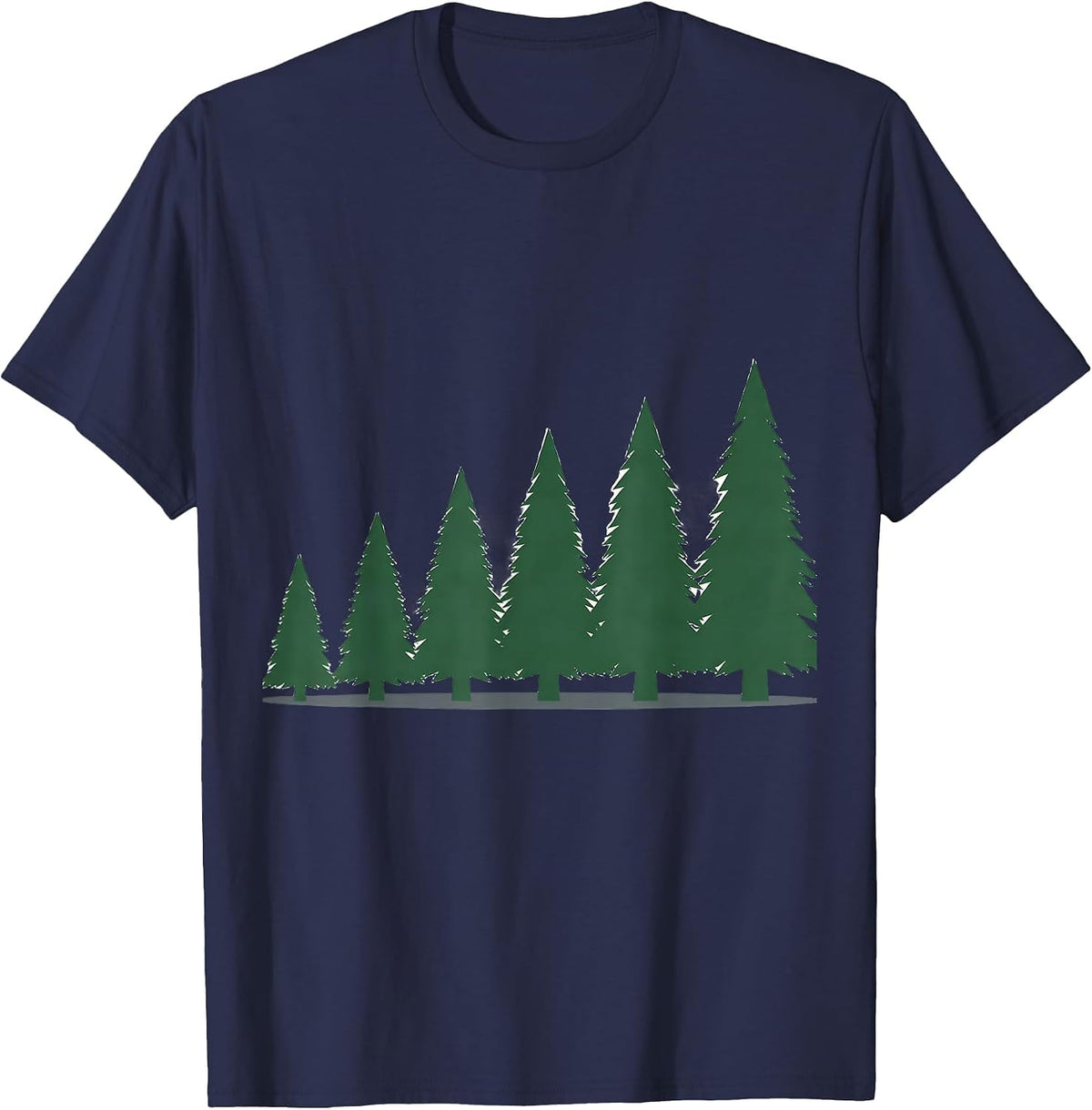 Men's Evergreen Tree Row Christmas Family Matching Holiday T-Shirt - Navy Blue