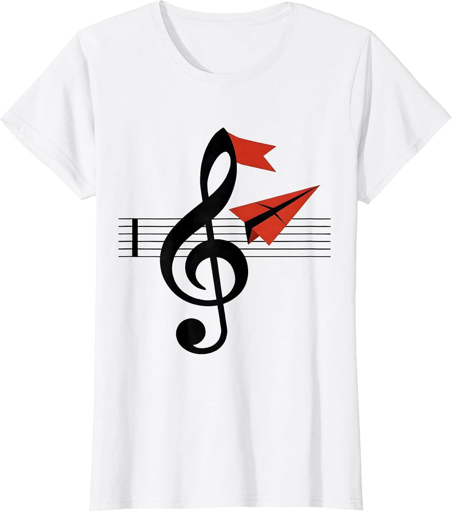 Women's Eighth Note Humor Geometric Music Lover Gift T-Shirt - White