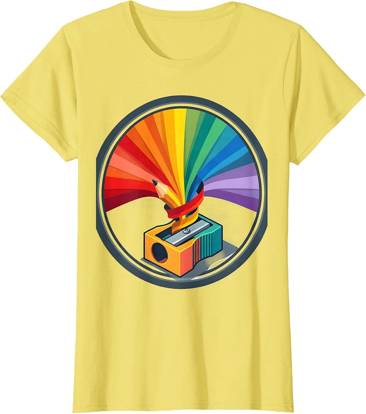 Women's Third Grade Teacher Rainbow Pencil Sharpener T-Shirt - Lemon Yellow