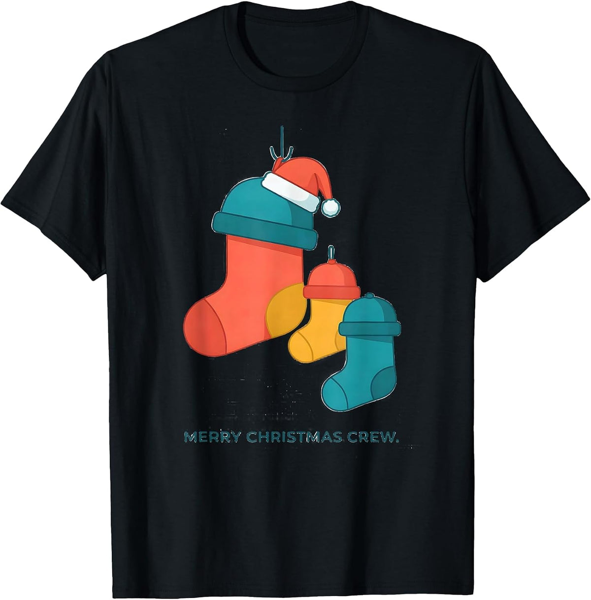 Men's Merry Christmas Crew Flat Vector Family Matching Holiday T-Shirt - Black