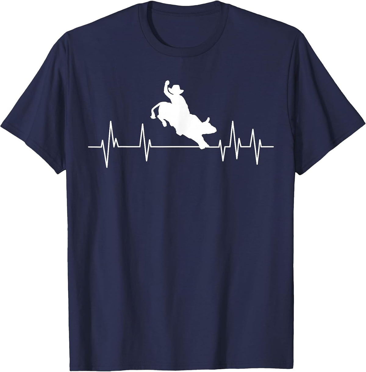 Bull Riding Heartbeat Cowboy Bull Rider Rodeo Sport T-Shirt - Navy Blue