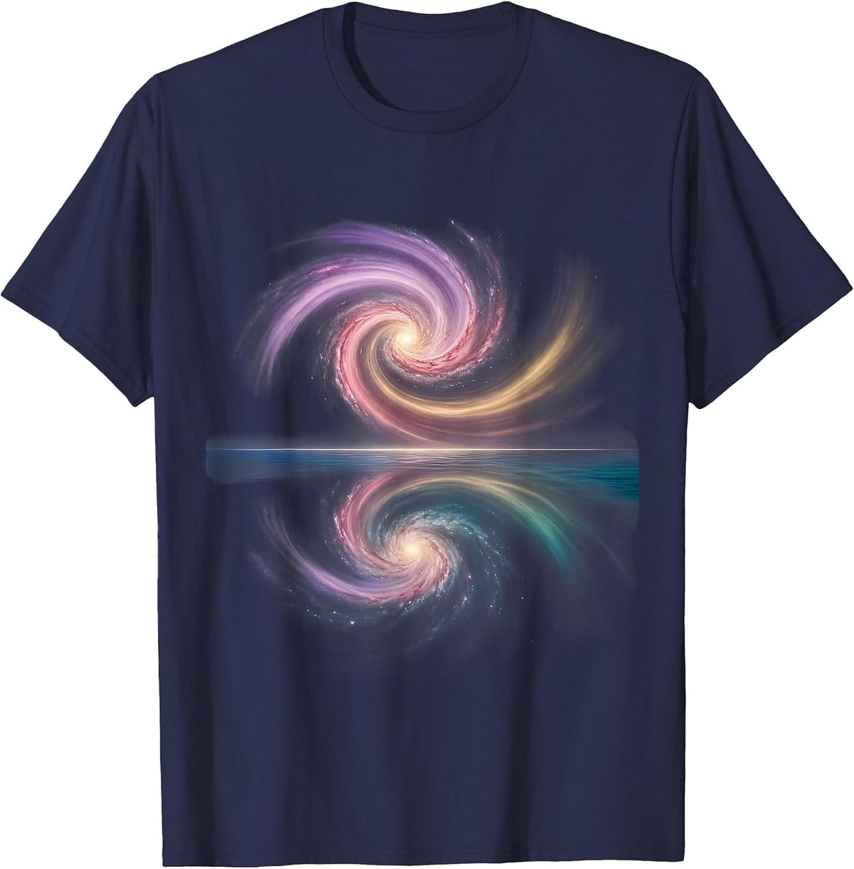 Men's Spiral Galaxy Ocean Reflection Cosmic Art T-Shirt - Navy Blue