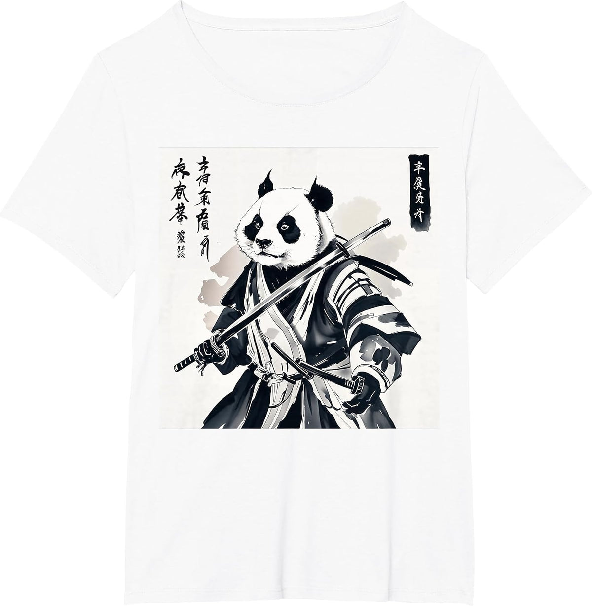 Samurai Panda Graphic Warrior Art tee Japanese Anime Ukiyo-e T-Shirt - White