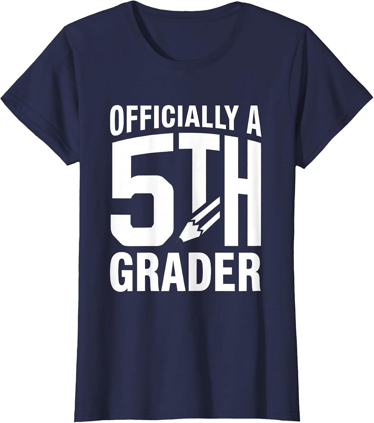 Women's Officially A 5th Grader Retro Back To School Pencil Bow T-Shirt - Navy Blue