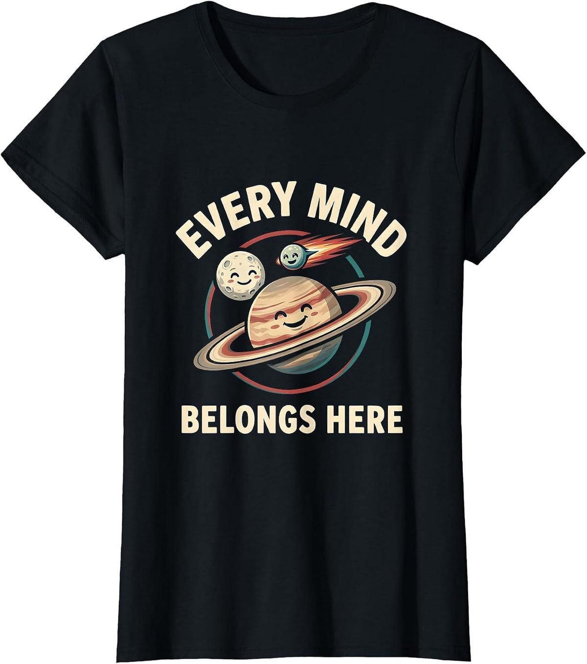 Women's Every Mind Belongs Here Neurodiverse Universe Special Ed T-Shirt - Black