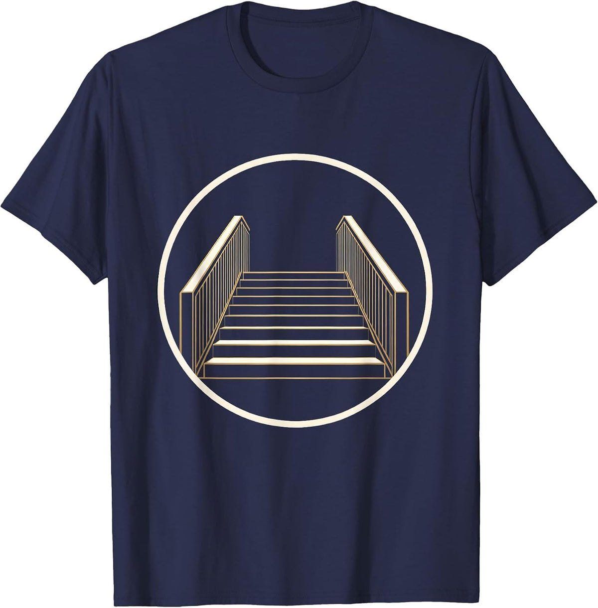 Men's Well-Lit Staircase Double Handrails Fall Prevention T-Shirt - Navy Blue