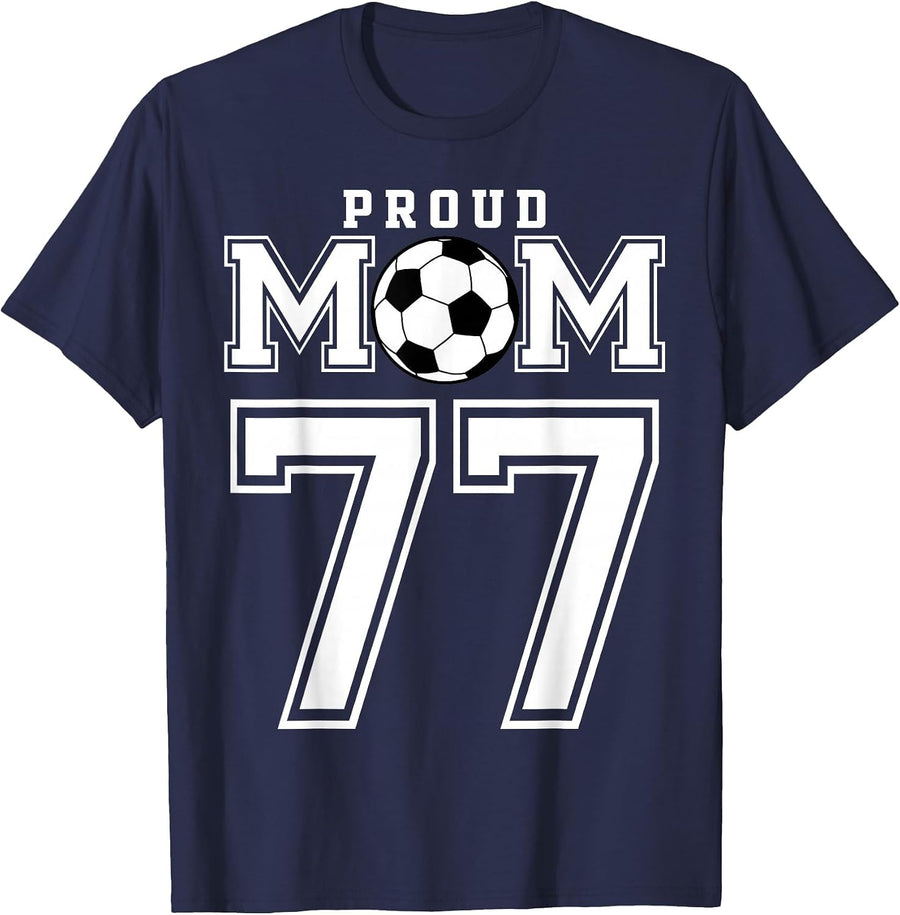 Number 77 Custom Proud Soccer Futbol Mom Personalized Women T-Shirt - Navy Blue