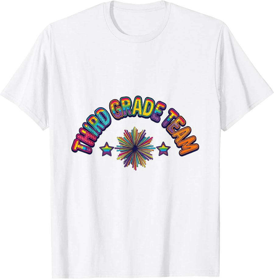 Men's Third Grade Team Colorful Back To School Teacher Student T-Shirt - White