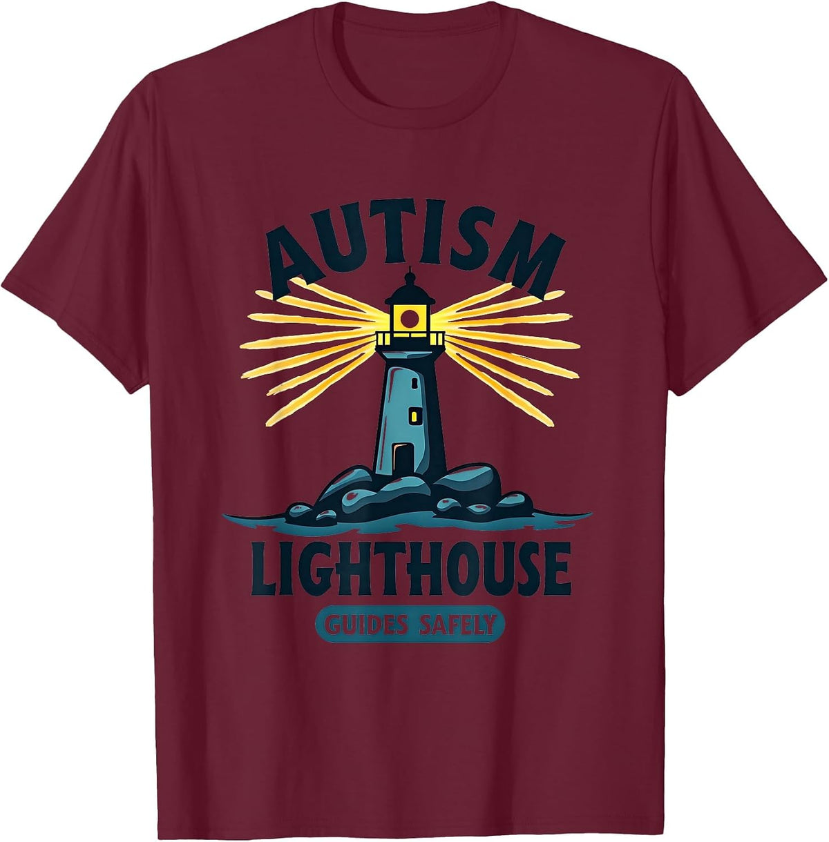 Autism Lighthouse Guides Safely Awareness Design T-Shirt - Burgundy