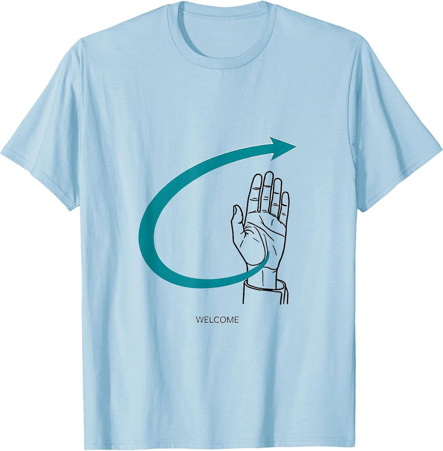 Men's Welcome Inclusive ASL Sign Language Teacher Inclusion T-Shirt - Baby Blue