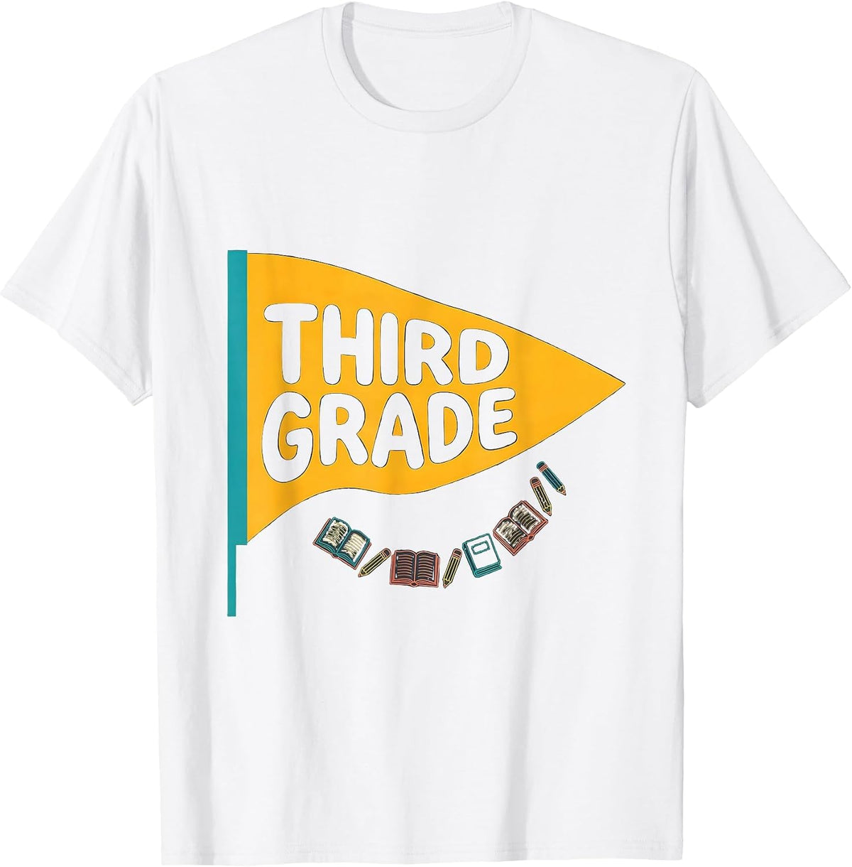 Men's Third Grade Cheerful Pennant Back To School Teacher Gift T-Shirt - White