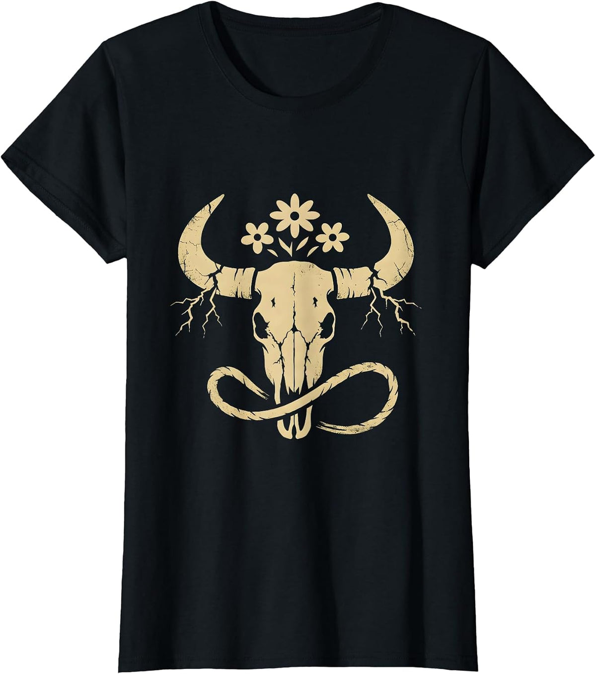 Women's Cowgirl Cracking Whip Lightning Bolt Graphic T-Shirt - Black