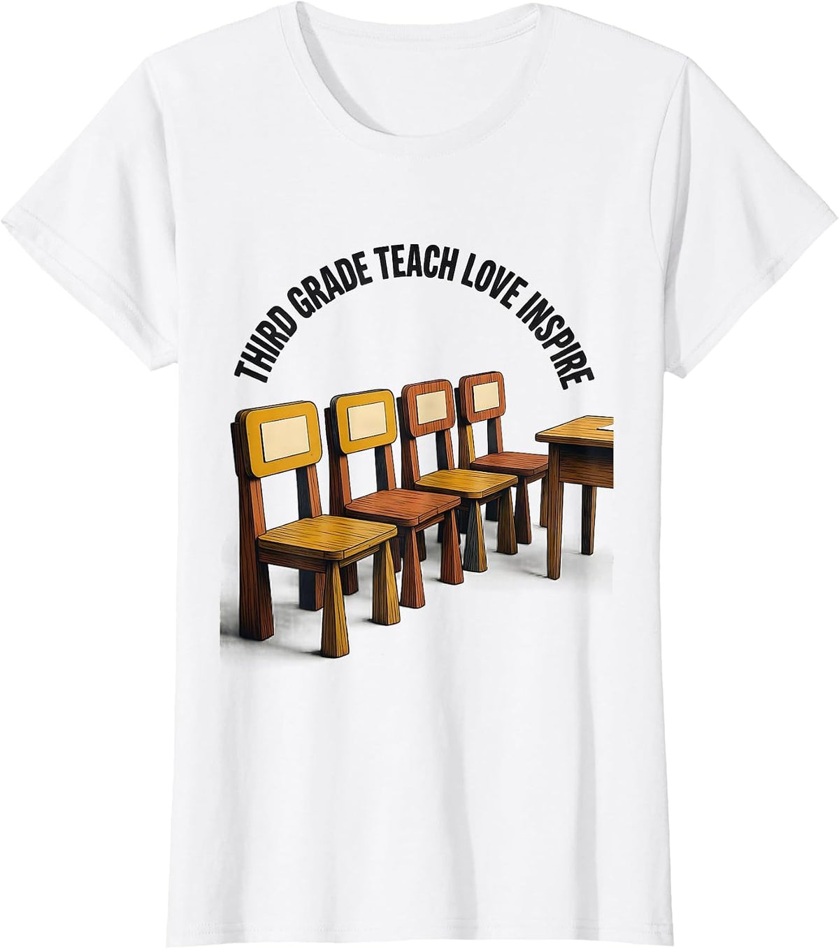 Women's Third Grade Teach Love Inspire Midcentury Modern Teacher T-Shirt - White