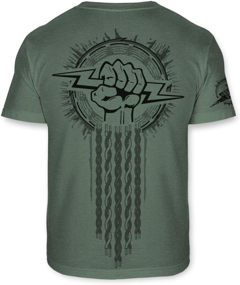 Electrician Logo T-Shirt - Electrical Worker Lightning Fist Tee - F300 - Heather Hunter Green (Light Weight T-shirt)