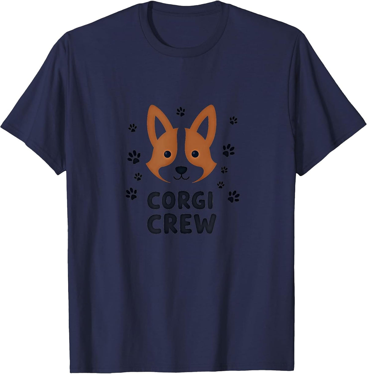 Corgi Crew: Cute Dog Lover Paw Print Squad Motto T-Shirt - Navy Blue