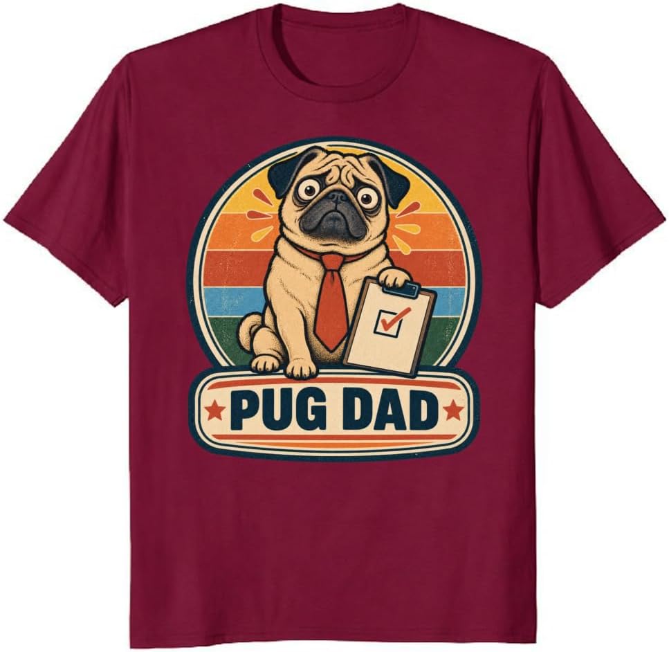 Pug Dad T-Shirt Ukiyo-e Graffiti Wrinkled Portrait Graphic Tee - S5