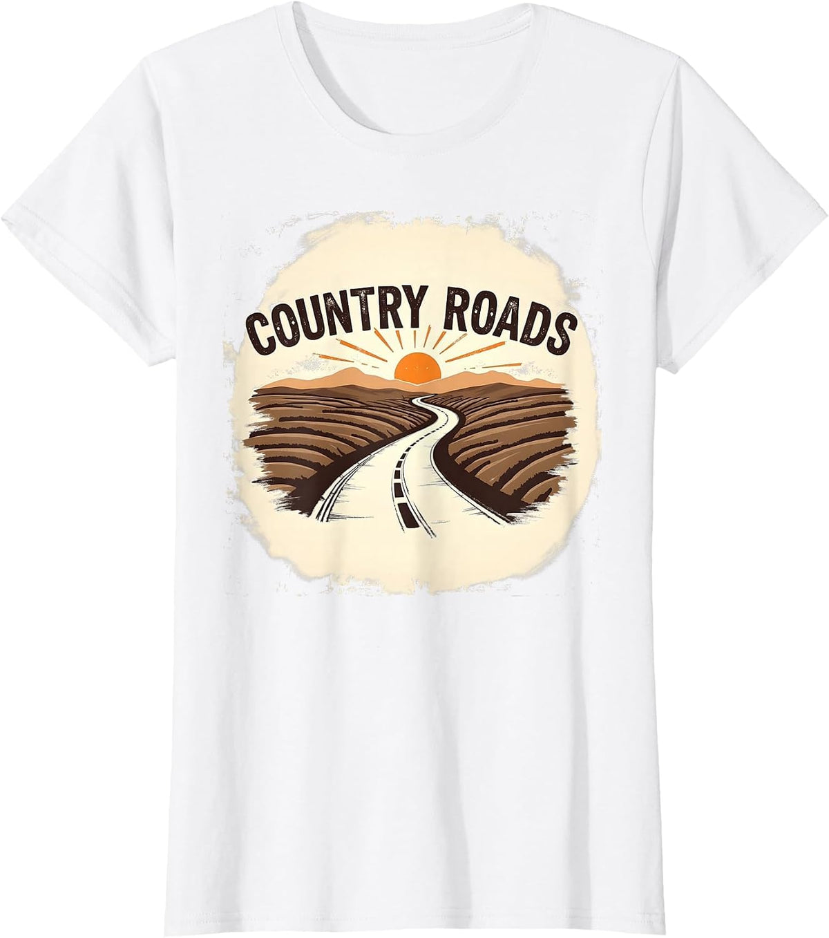 Country Roads Mens Rural Sunset Graphic T-Shirt - White