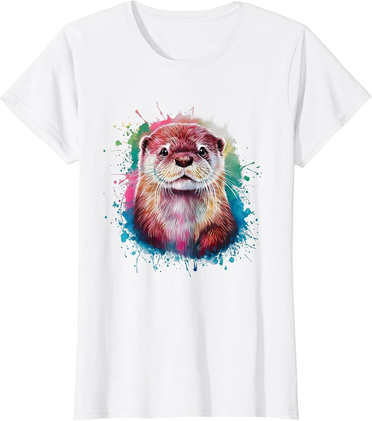 Otter Men's Women's Colourful Watercolour Otter T-Shirt - White