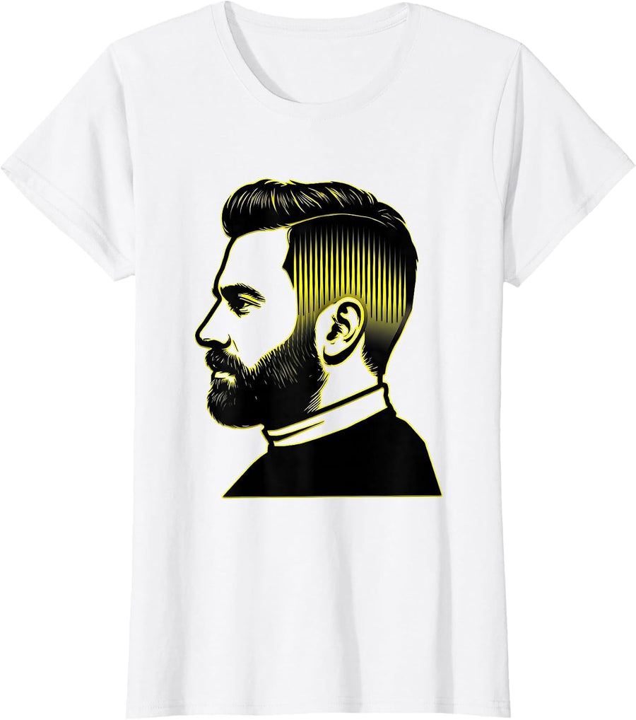 Women's Barber Cape Stencil Graphic Hairdresser Hairstylist Humor T-Shirt - White