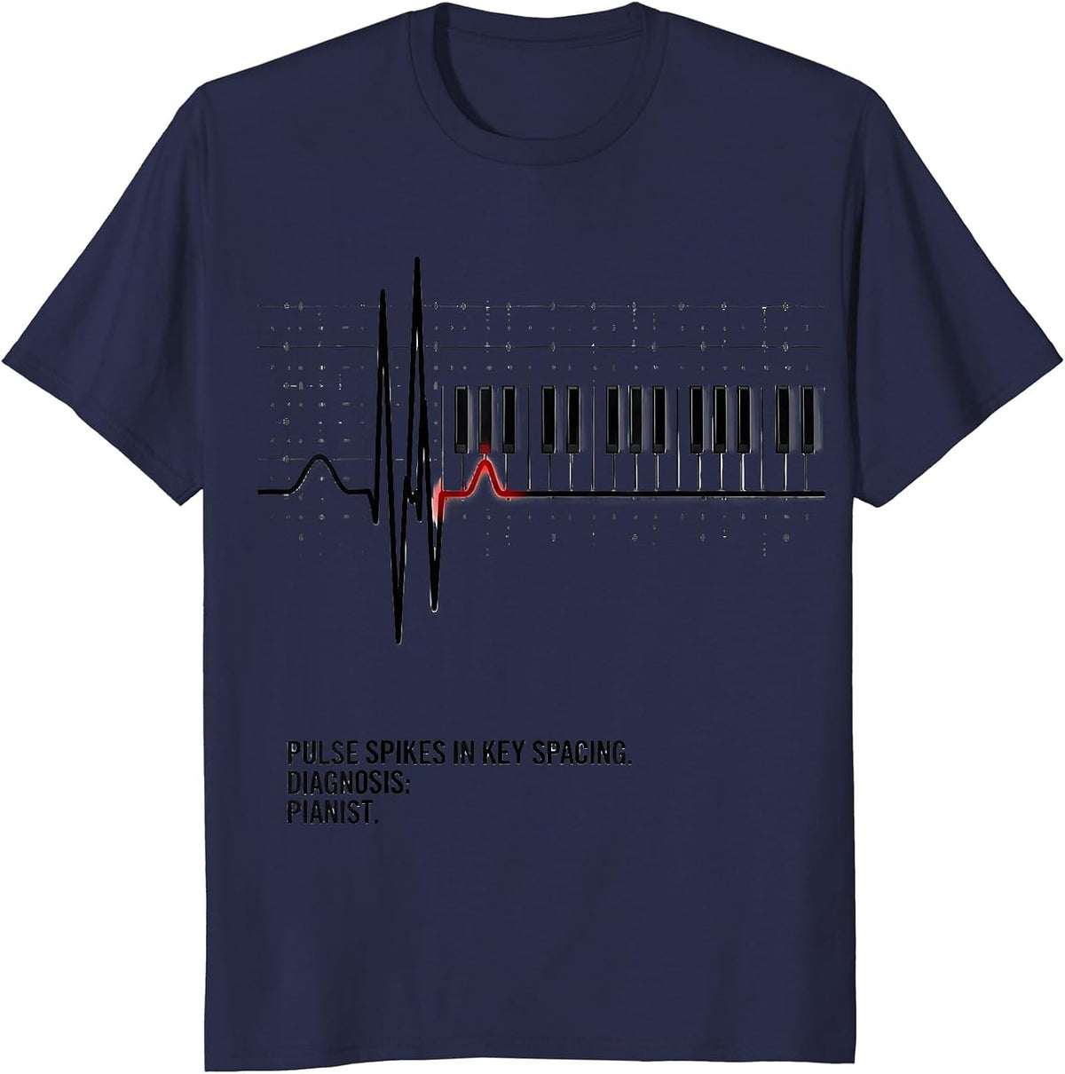 Men's Pulse Spikes In Key Spacing Diagnosis Pianist T-Shirt - Navy Blue