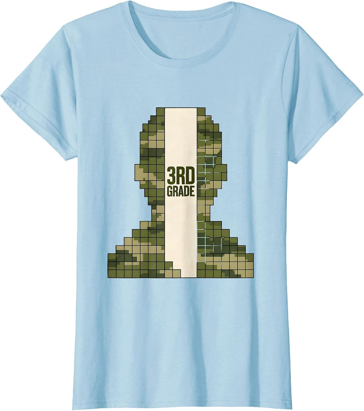 3rd Grade Pixel Art Camo Back To School Boys Teachers T-Shirt - Baby Blue