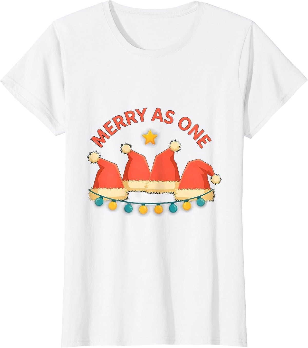 Women's Merry as One Festive Santa Hat Family Matching Christmas T-Shirt - White
