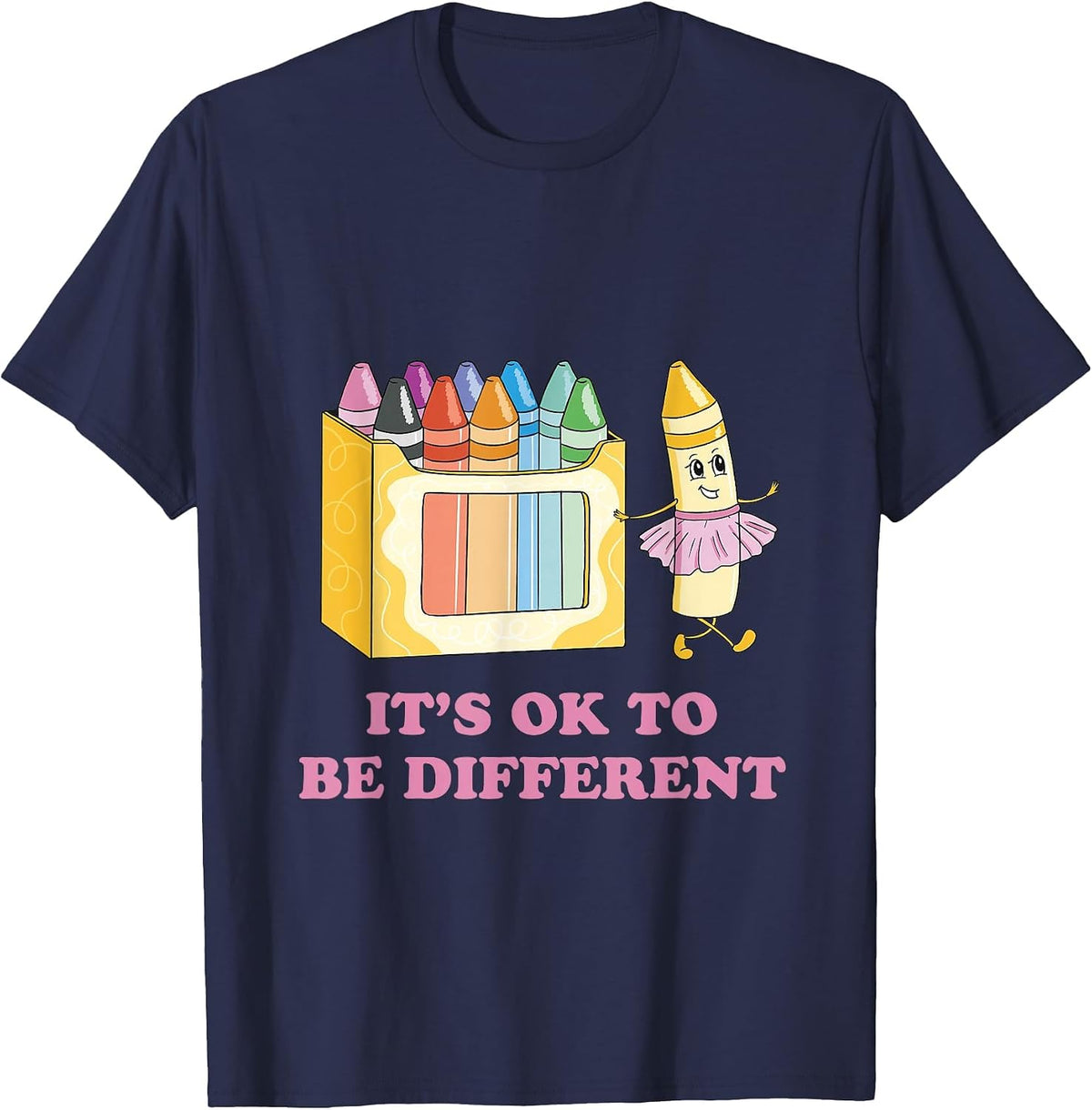 It's Okay to be Different Crayons, Autism Awareness Month T-Shirt - Navy Blue
