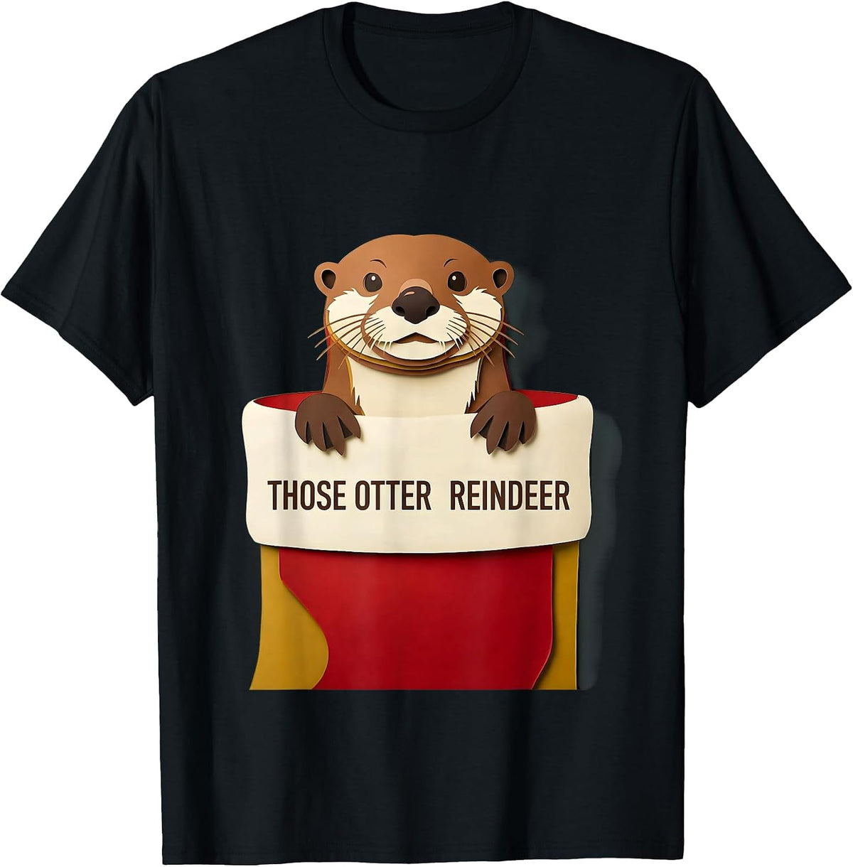 Men's Those Otter Reindeer Funny Otter Lover Christmas Pajama Gift T-Shirt - Black