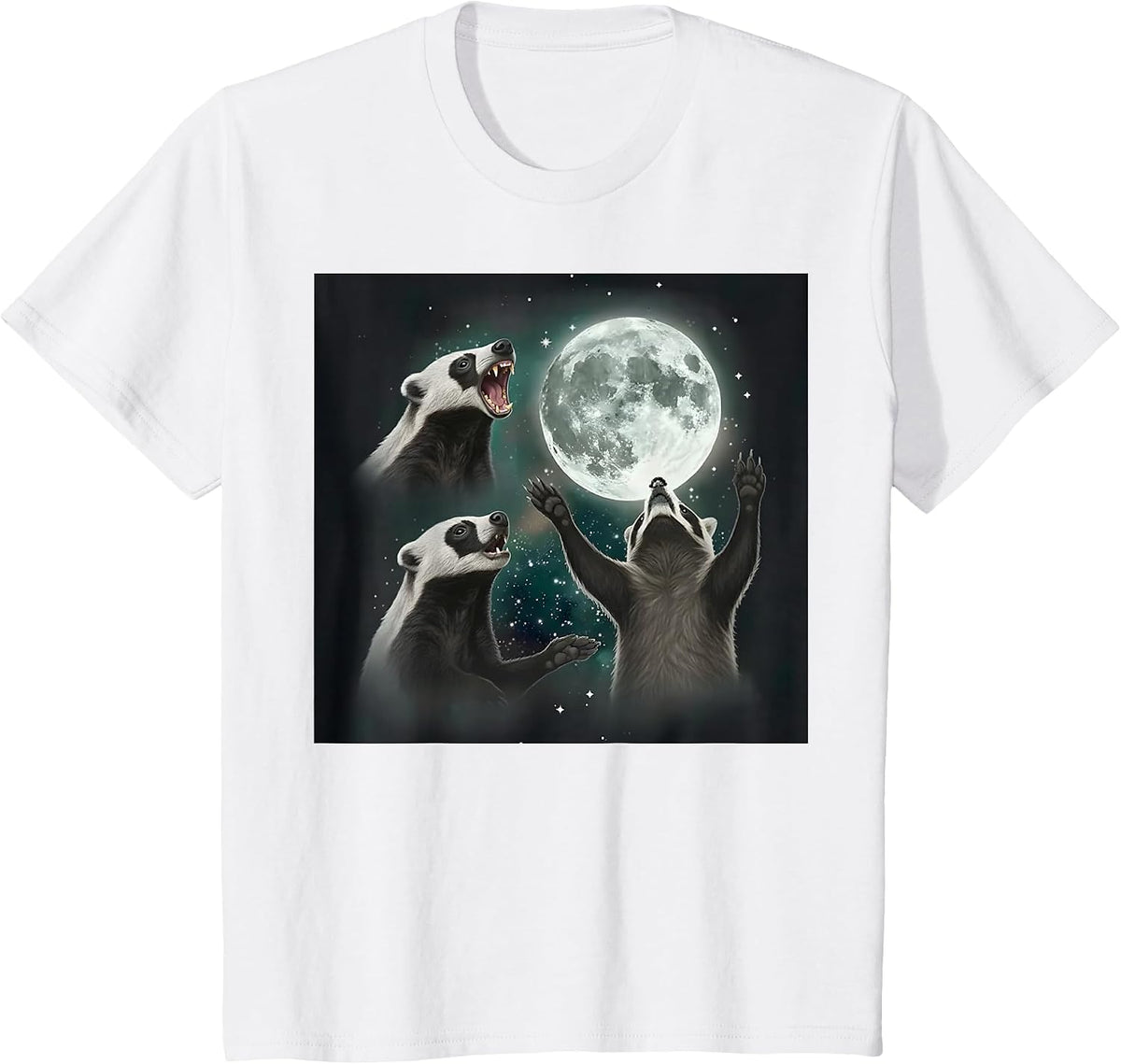 Three Honey Badger Howling At Moon Funny Weird T-Shirt - White