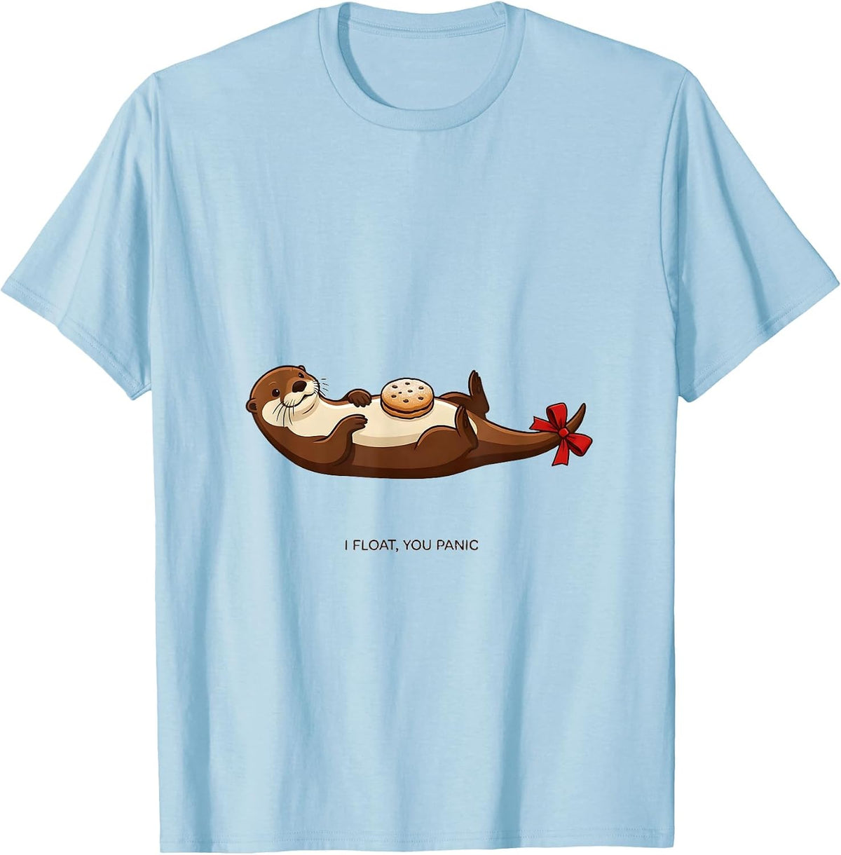 Men's I Float, You Panic Whimsical Otter Christmas Pun Holiday T-Shirt - Baby Blue