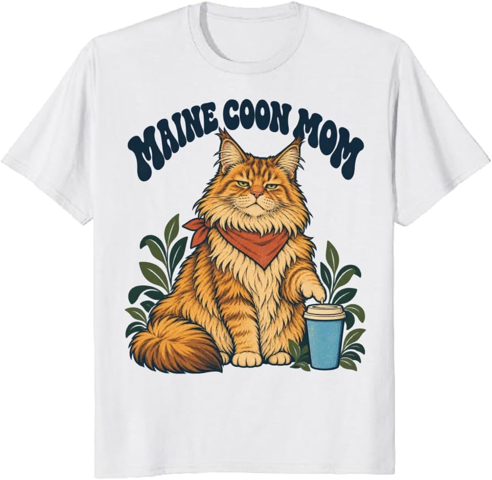 Maine Coon Mom T-Shirt Retro Cat Typography Graphic Tee - S6