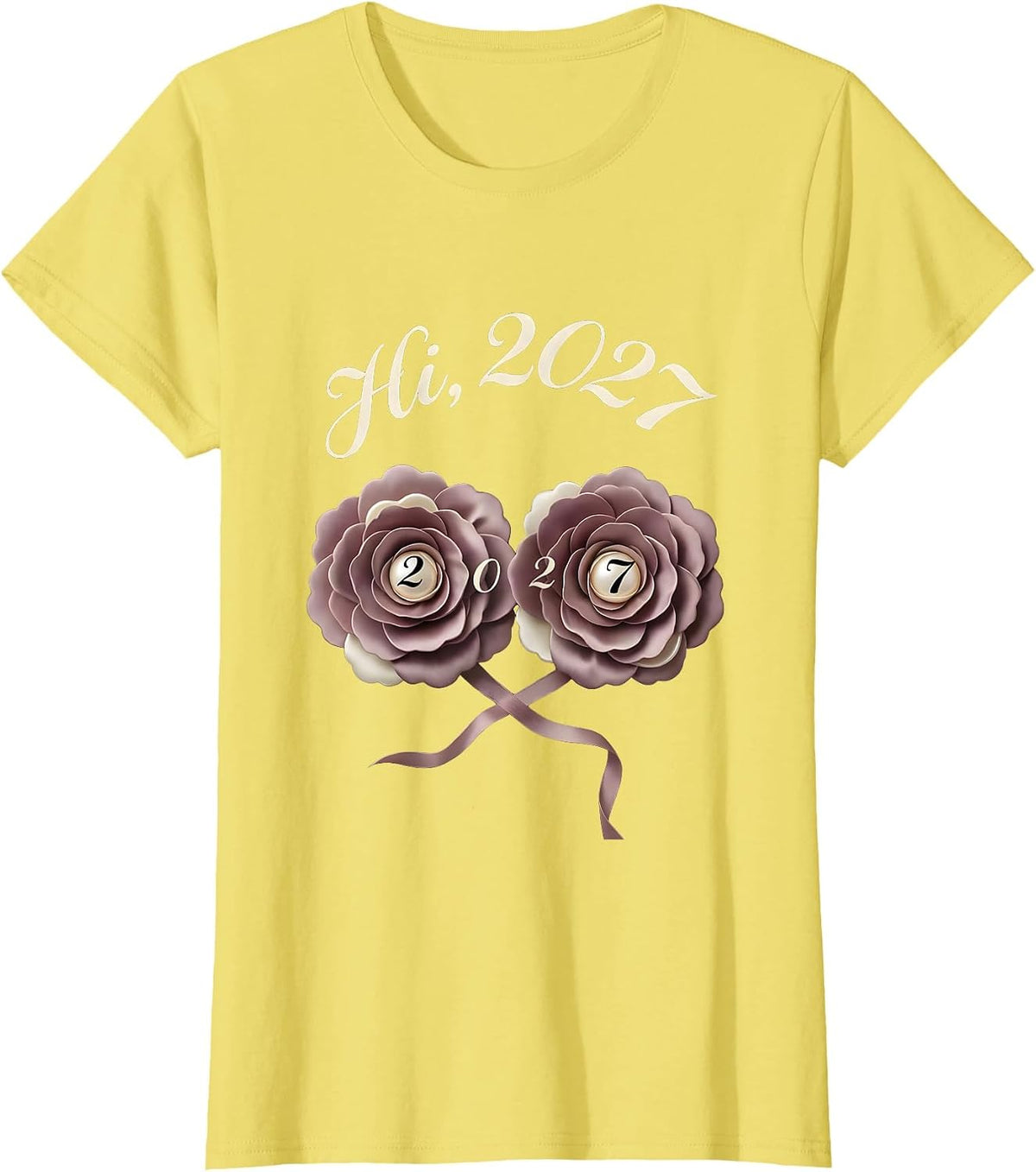 Women's Hi, 2027 Balletcore Graphic New Years Eve Party Top T-Shirt - Lemon Yellow
