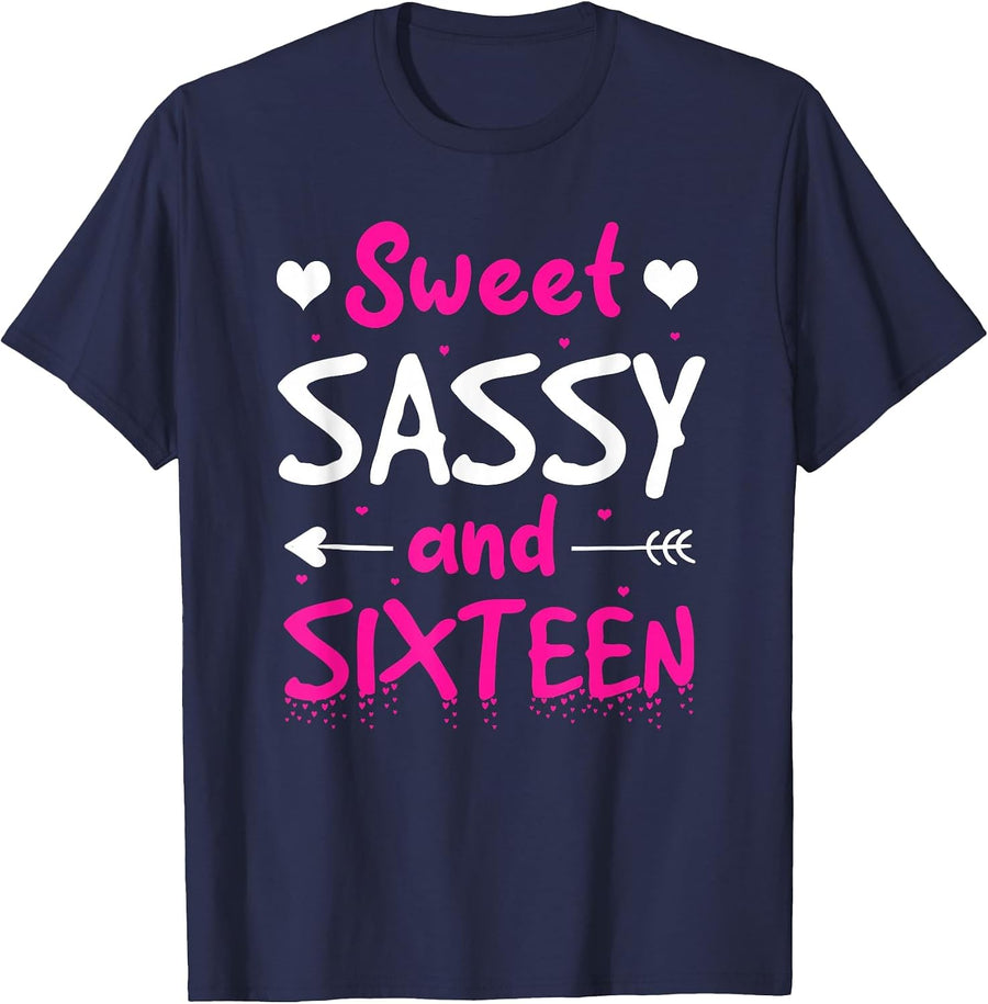 Happy 16th Birthday Sweet Sassy Sixteen Girls 16 Years Old T-Shirt - Navy Blue