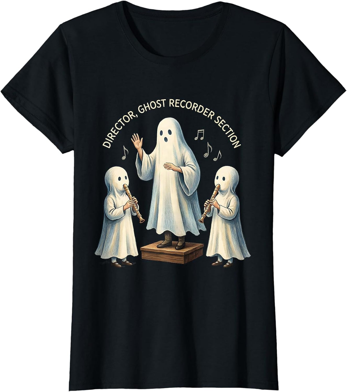 Women's Director, Ghost Recorder Section Whimsical Music Teacher T-Shirt - Black
