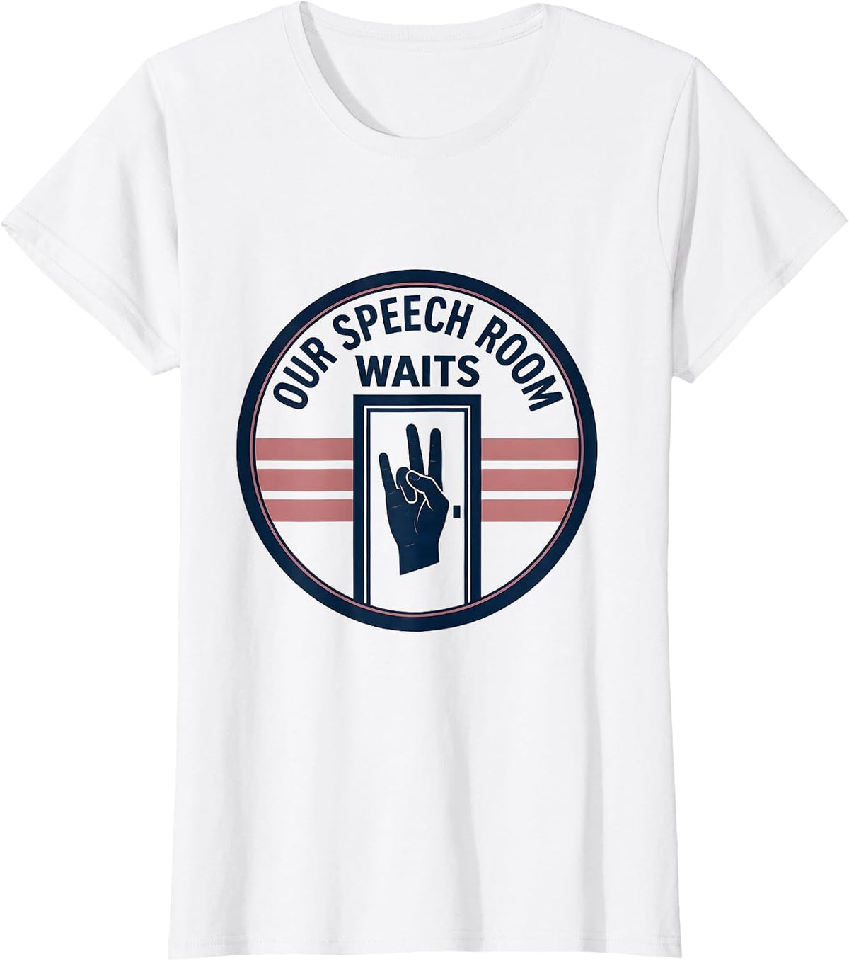 Women's Our Speech Room Waits Retro Emblem SLP Therapist School T-Shirt - White