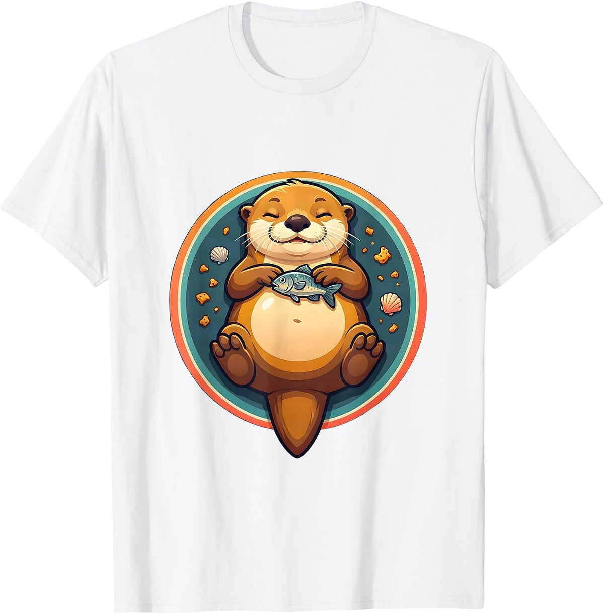 Men's Funny Otter Napping Belly-Up Snack Time Design T-Shirt - White
