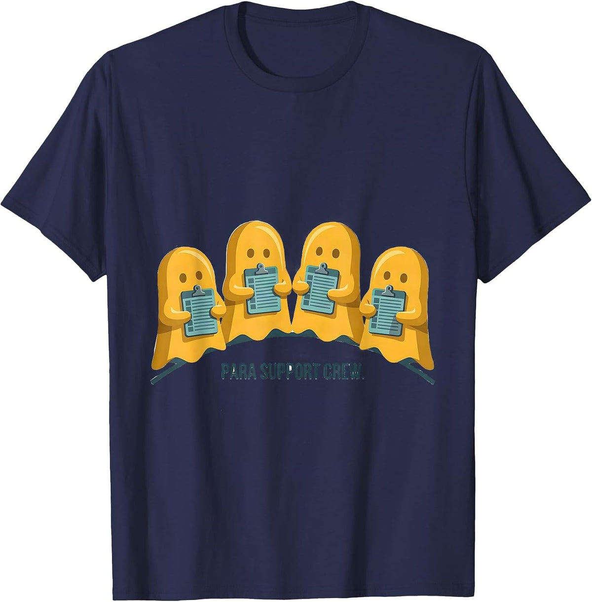 Men's Para Support Crew Ghost Pun Halloween Para Teacher Humor T-Shirt - Navy Blue
