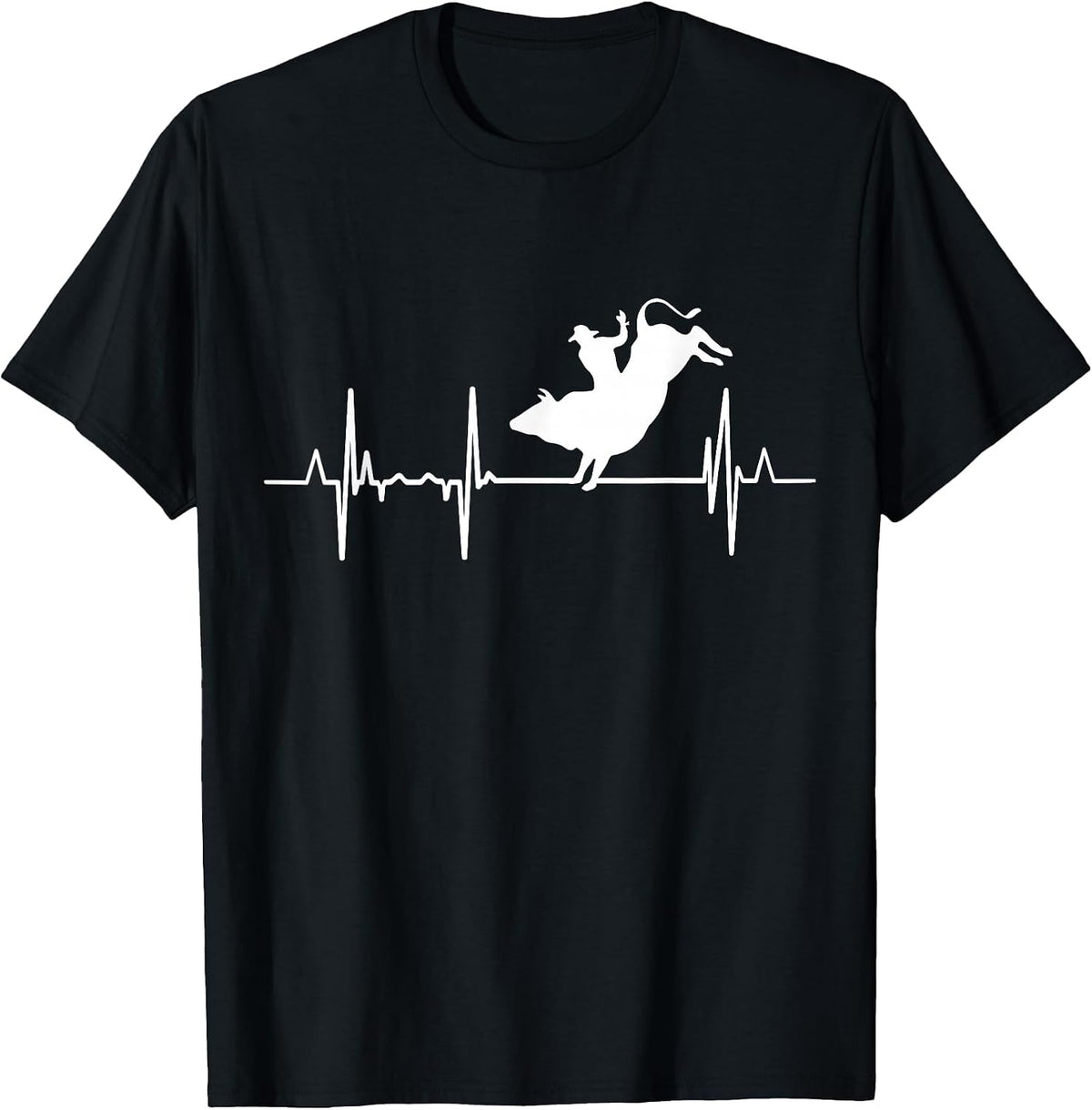 Bull Riding Heartbeat T-Shirt - Black