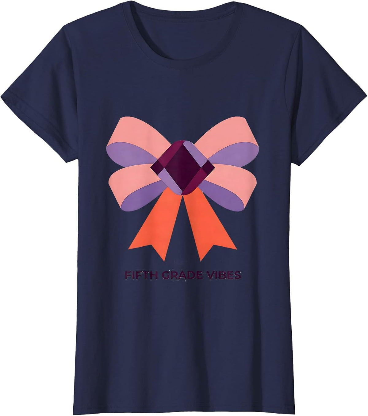 Women's Fifth Grade Vibes Quilt Block Patchwork Bow Back to School T-Shirt - Navy Blue
