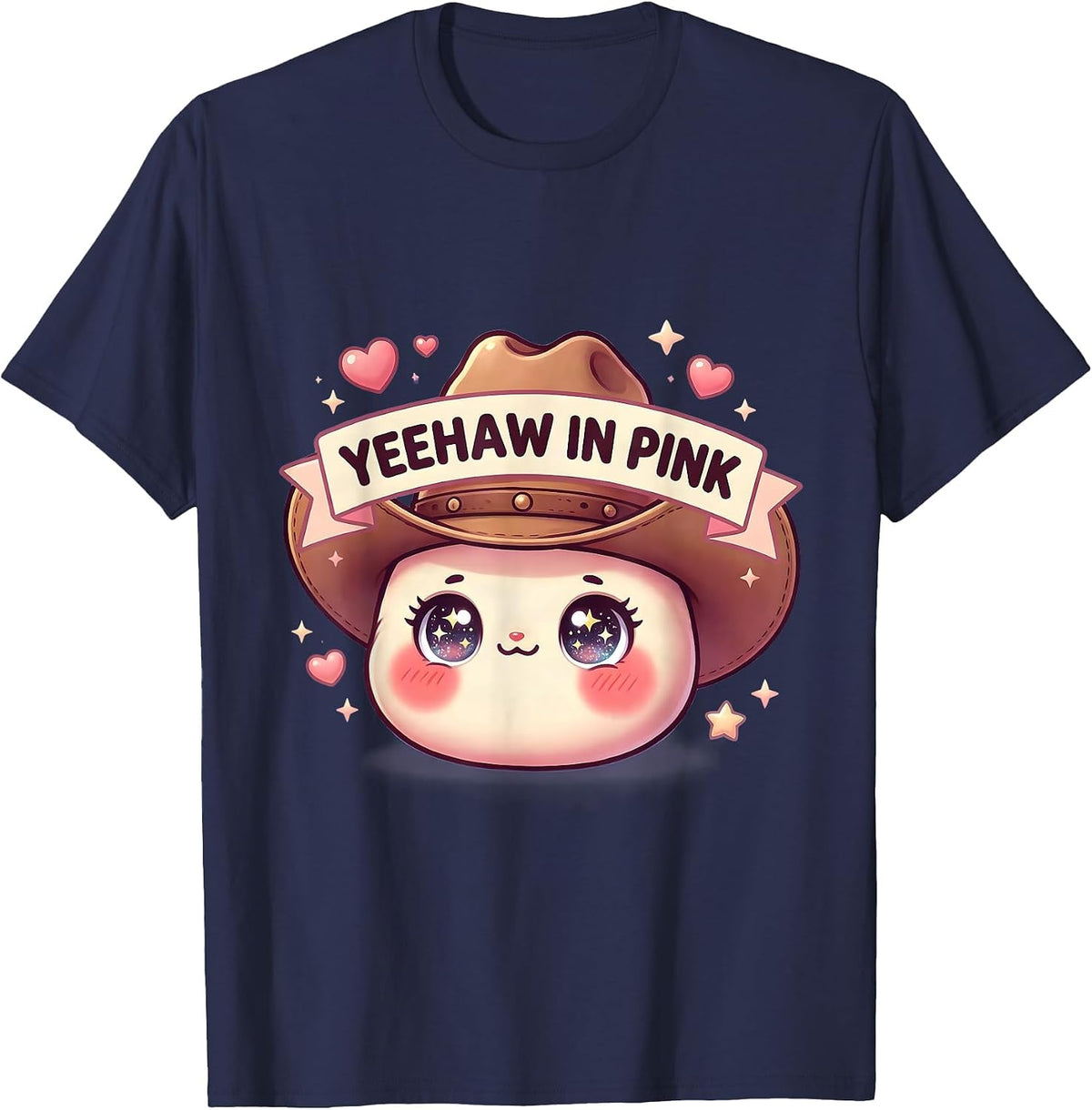 Men's Yeehaw Pink Cowgirl Western Design T-Shirt - Navy Blue