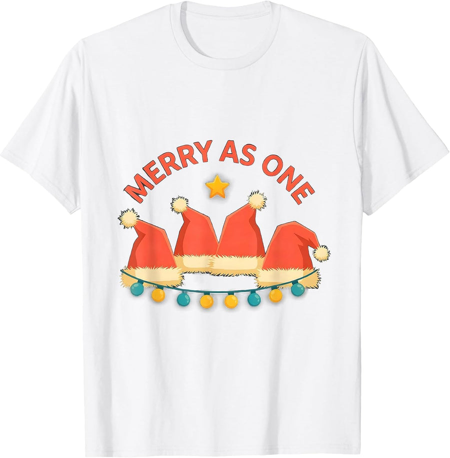 Men's Merry as One Festive Santa Hat Family Matching Christmas T-Shirt - White