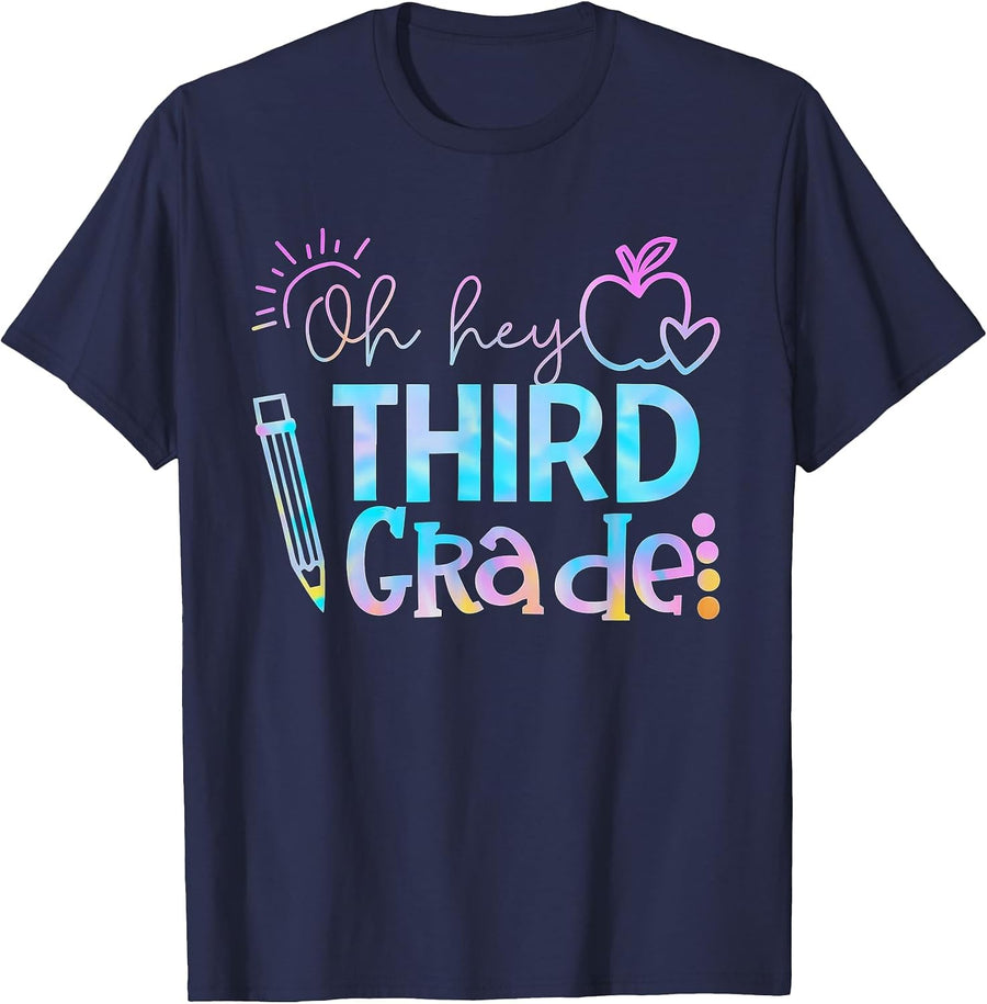 Tie Dye Oh Hey Third Grade First Day of School 3rd Grade T-Shirt - Navy Blue