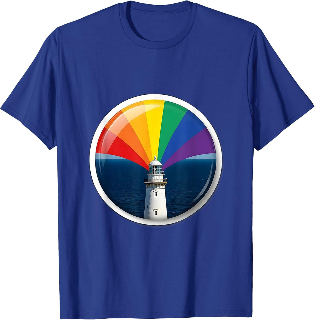 Autism Awareness Lighthouse Rainbow Beam Design T-Shirt - Royal Blue