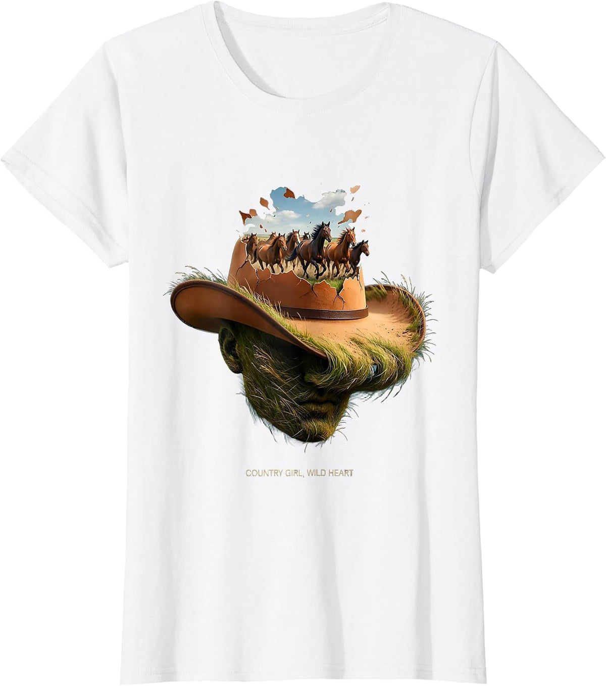 Country Girl Wild Heart Cowgirl Design T-Shirt - White